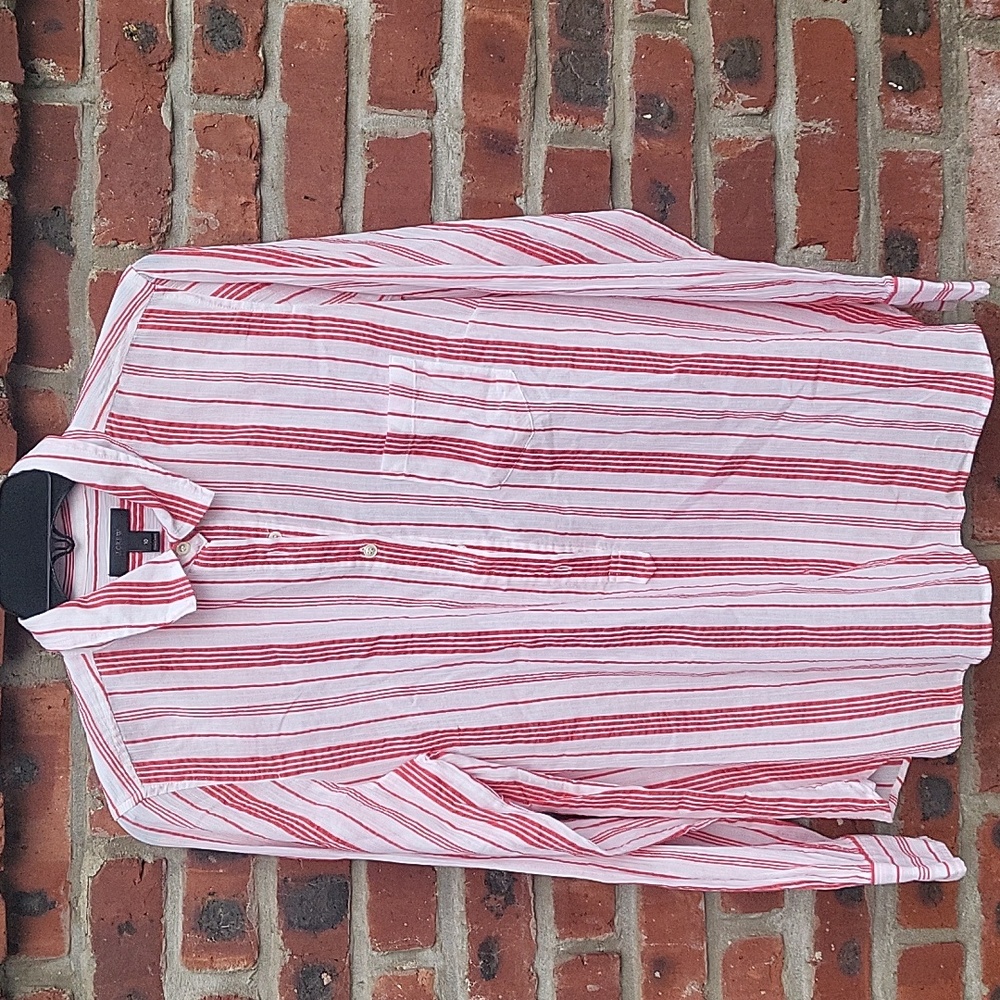 J. Crew Red and White Striped Button Down Shirt